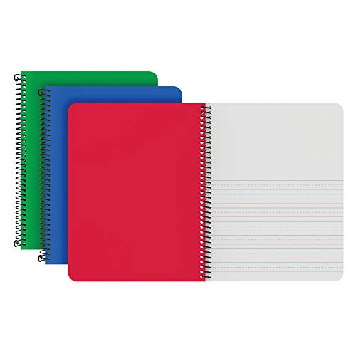 Oxford Primary Spiral Notebooks, Writing/Drawing Practice, Pre-K, K-2, Durable Plastic Covers, Writing Journals for Kids, 80 Sheets, 9-3/4 x 7-1/2 Inch, Blue, Green, Red, 3 Pack (89001) - size: 3 Count (Pack of 1)