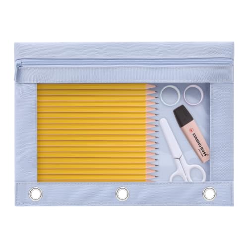 3 Ring Binder Pencil Pouch, Durable Pencil Case for School Supplies, Classroom Must Haves, 3-Hole Design Fits Binders, Zipper Closure, Ideal for Students/Back to School Light Blue - color: Light Blue