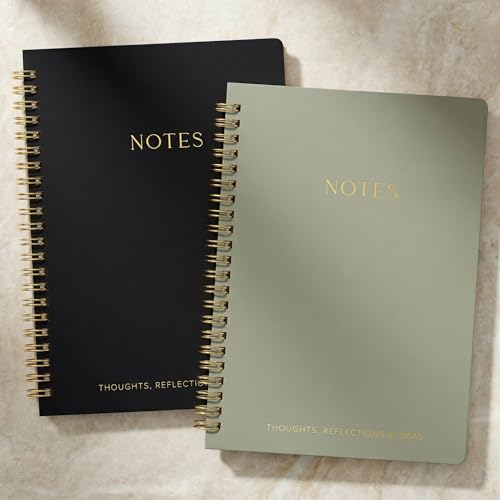 Aesthetic Spiral Notebook Set of 2 For Women and Men - Cute College Ruled 8x6 Bible Study Journal/Notebook with Pockets And Lined Pages - Perfect A5 Supplies to Stay Organized at Work or School - color: black-sage