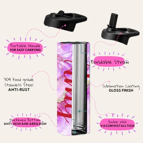Custom Leakproof Water Bottle 20oz| Gym Tumblers| Running Cup| Adult Tumbler| Marble Sport Bottle (Pink) - color: Pink