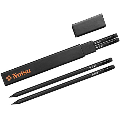 Notsu 4pc Black Pencils #2 Set | All Black Wood Writing Pencils with Travel Case (Pack of 2) - size: 4 Count (Pack of 2)