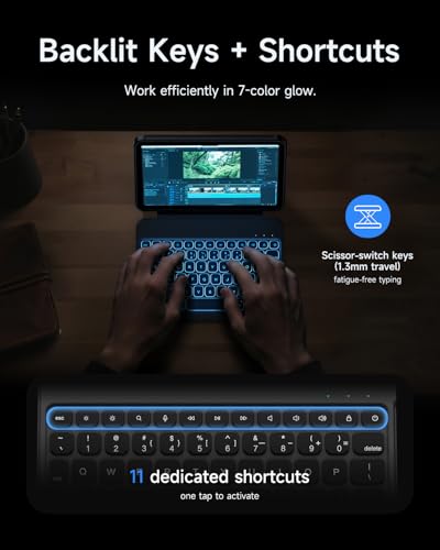 HOU Keyboard Case for iPad mini 7th/6th Generation, 156° Adjustable Stand, Detachable Full Protective Case, 11 Shortcut Keys, 7 Color Backlight, Silicone PU, Multifunction, Bluetooth,Black