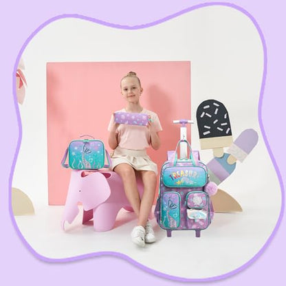 Mermaid Rolling Backpack with Wheels for Girls School Rolling Backpack Kids Travel Luggage for Girls Ages 5-12 - color: A Blue Mermaid
