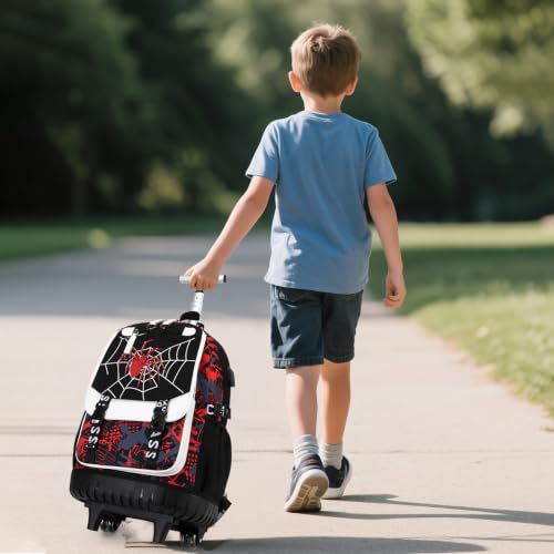 Bevalsa Rolling Backpack for Boys, Roller Backpack with Wheels, Wheeled School Bag with Sling Bag, Lunch Box & Pen Case for Kids Children Teens Elementary Middle Student Glow In The Dark - color: Spider