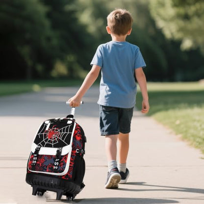 Bevalsa Rolling Backpack for Boys, Roller Backpack with Wheels, Wheeled School Bag with Sling Bag, Lunch Box & Pen Case for Kids Children Teens Elementary Middle Student Glow In The Dark - color: Spider