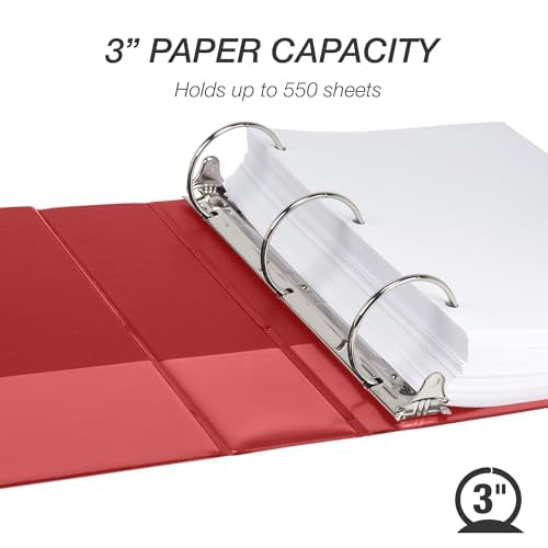 Samsill 3 Inch 3 Ring Binders, Economy Round Ring, Clear View Cover, 550 Sheet Capacity - for School, Home, Office - Red, 4 Pack - color: Red, size: 4-Pack, style: 3-Inch