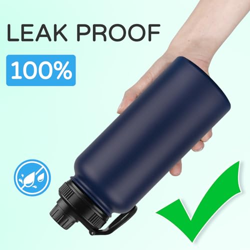 DOMICARE 32 oz Insulated Water Bottle, Vacuum Insulated Stainless Steel Sports Water Bottle with Straw Lid & Spout Lid, Leakproof, Reusable - Travel, Camping, Bike, Navy Blue - color: Navy Blue, size: 32 Ounces