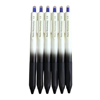 Fengtaiyuan Retractable Gel Pens, 1.0mm Bold Point Quick Dry True Blue Ink, 6 Pack, Gradient Black-White Barrel with Ergonomic Non-Slip Grip, Smooth Writing for Color Coding Grading Office School - color: BlueFRW10P6