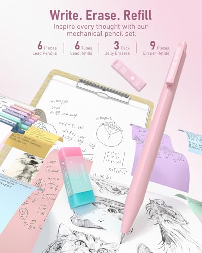 Four Candies School Supplies with Cute Pen Case, 39ct, Pink | Back to School Stationery Set, Essentials for College & Nursing Students, 5 Gel Pens, 6 Mechanical Pencils, 12 Highlighters - color: Pink, size: 39 Count (Pack of 1)