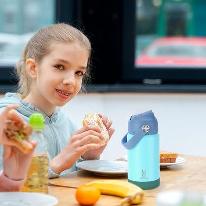 Kids Insulated Water Bottle with Straw Lid & Silicone Handle,12oz Kids Leak Proof Water Bottle for School Boys Girls,Double Wall Vacuum Stainless Steel with Non-slip Silicone Base(Light Green) - color: Bluish Green, size: 12 Ounces