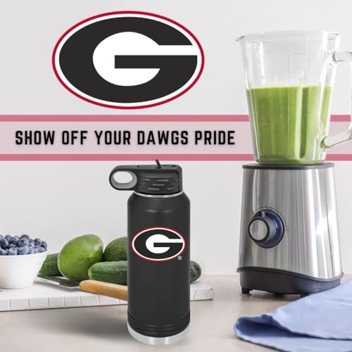 University of Georgia Bulldogs 32oz Stainless Steel Double Walled Black Beverage Bottle with Flip Straw Spout - College Gear for Playoff Season – For Office, Home or Auto – Show your Bulldog Pride - style: Georgia / Black
