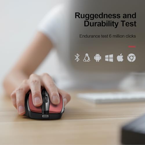 TECKNET Wireless Mouse, BT 5.0/2.4G, Rechargeable 6-DPI Silent, Red | Bluetooth 5.0/3.0 & USB A, 2-Device Easy Switch, Wide OS Compatible, 6 Buttons, 6-DPI up to 4800, Ergonomic for S to M Hands - color: Red
