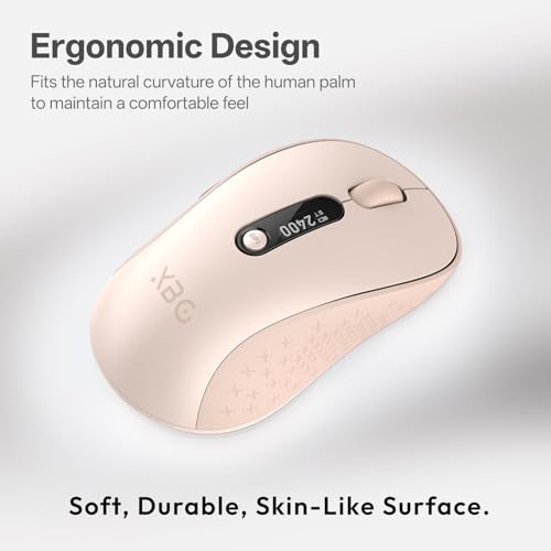 XBG B15pro Wireless Bluetooth Mouse, Bluetooth 5.0/4.0 & 2.4G Tri-Mode, Type-C Rechargeable with LED Screen Display, Ergonomic Silent Click for Laptop/PC/Tablet, Multi-Device & Office Use-Pink - style: B15 Pro-Pink