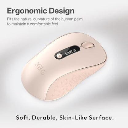 XBG B15pro Wireless Bluetooth Mouse, Bluetooth 5.0/4.0 & 2.4G Tri-Mode, Type-C Rechargeable with LED Screen Display, Ergonomic Silent Click for Laptop/PC/Tablet, Multi-Device & Office Use-Pink - style: B15 Pro-Pink