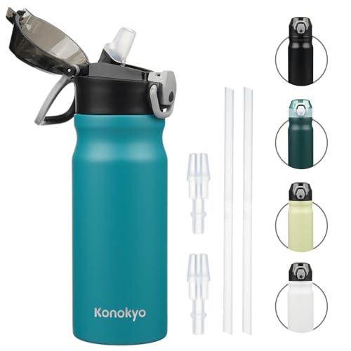 Konokyo 18 oz Insulated Stainless Steel Sports Water Bottle with Straw Lid | BPA-free, leak-proof reusable sports bottle with carry loop for gym, office, hiking, camping, travel & hydration - color: Blue, size: 18 Ounces