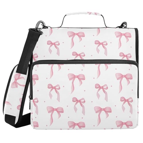 ALAZA Zipper Binder 3 Ring Cute Bow Pink Binder Organizer with Zipper and Shoulder Strap Large Capacity Multi-Pocket Trapper Keeper File Folder for Office Supplies - color: Multicolored 124
