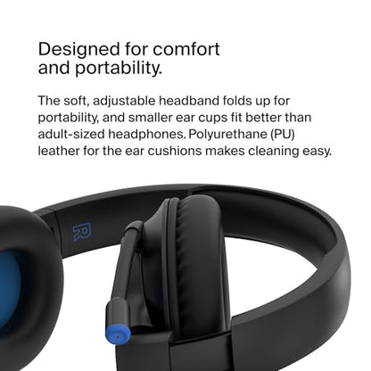 Belkin SoundForm Inspire Wireless Over-Ear Headset for Kids, Online Learning & Travel w/Built-in Microphone, 85dB Safe Volume Limit, 35H Battery - Compatible w/iPhone, iPad, Galaxy & More - Black - color: Black, style: Wireless