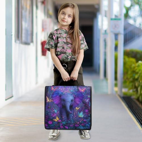 Elephant Butterfly Flowers Purple 3 Ring Zipper Binder 1.5 Inch D-Ring Binder with Zipper Multi-Pockets 500 Sheets Capacity Expanding File Folder Binders Organizer for School Office