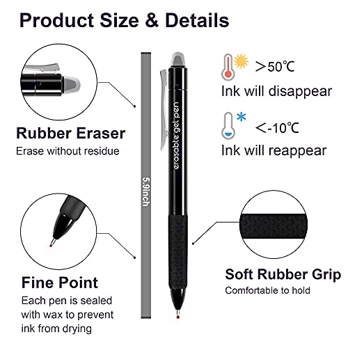 Lineon Erasable Gel Pens, 15 Pack Black Retractable Erasable Pens Clicker, Fine Point, Make Mistakes Disappear, Black Inks for School & Office - color: 15 Pack Black