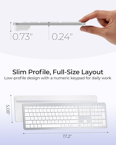 seenda Wireless Keyboard and Mouse Combo, Rechargeable Quiet Keyboard Mouse, Sleek and Ultra Thin Design, Full-Size with Number Pad for Windows, Laptop, PC, Notebook, Desktop- Silver and White - color: White and Silver