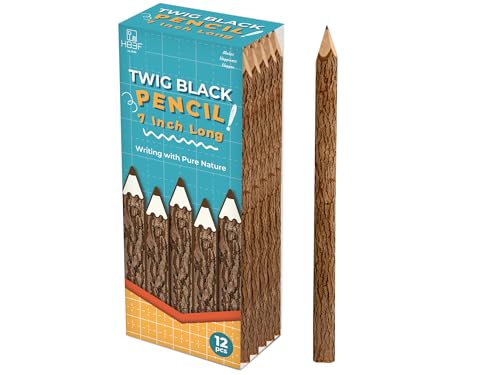 BSIRI Black Pencils Wood Pack of 12 in 7 Inch Tree Bark Wooden Favors in Rustic Twig Pencils Unique Gifts Camping Lumberjack Decorations Party Supplies Novelty Gifts as Natural Pencil - style: 7 Inch long