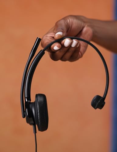 HP Poly Mission 410 USB Headset - USB-C & USB-A Plug-and-Play - AI Noise-Reducing & Adjustable Boom Mic - Inline Controller - Lightweight Single-Ear Design - USB Headset with Microphone for PC