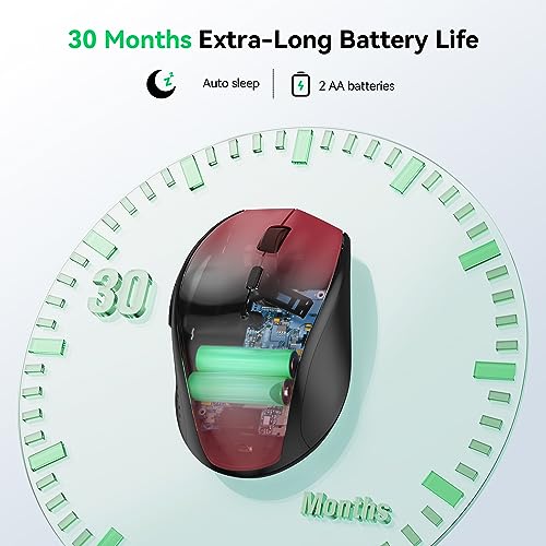 TECKNET Wireless Mouse, 2.4G USB Computer Mouse with 6-Level Adjustable 4800 DPI, 30 Months Battery, Ergonomic Grips, 6 Buttons Portable for PC, Chromebook, Mac (Red) - color: Red
