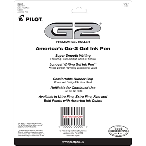 Pilot G2 Premium Retractable Gel-Ink Rolling Ball Pens, Extra Fine Point (0.5mm), Assorted, 10/Pk (14168)