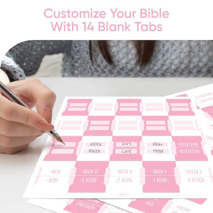 EssexWares - Pink and White Checkerboard Bible Tabs for Old and New Testament, 80 Large Print Tabs for Bible Study, Water-Resistant and Durable Index Tabs for Women and Men - 1.7" Wide - color: Pink and White Checkerboard