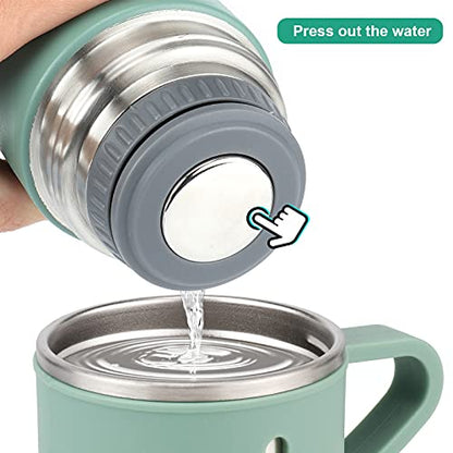 Stainless Steel Thermo 500ml/16.9oz Vacuum Insulated Bottle with Cup for Coffee Hot drink and Cold drink water flask.(Green,Set) - color: Green (Set), size: 16.9 Ounces