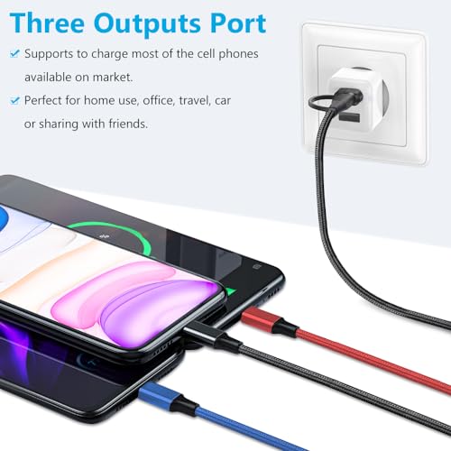 Puxnoin Multi Charging Cable 5 in 1, 2Pack 4FT USB C Multi Charger Cable Universal Multiple Charging Cord with USB C/Micro USB Connectors for Most Cell Phone, Tablets (Charging Only)