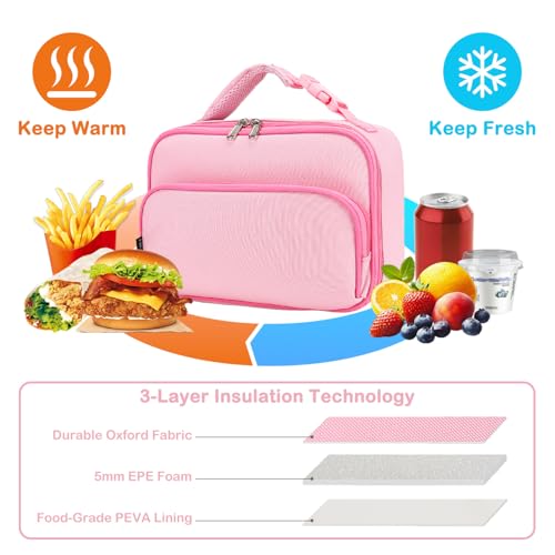 FlowFly Kids Lunch box Insulated Soft Bag Mini Cooer Back to School Thermal Meal Tote Kit for Girls, Boys,Pink - color: Pink#52