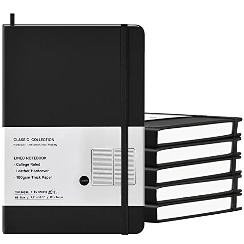 Coopay 6 Pack B5 Notebooks Journal College Ruled Composition Notebooks Classic Hardcover Lined Journals for Office Home School Business Writing Note Taking, 10.2" x 7.5", 100GSM Thick Paper (Black) - color: Black