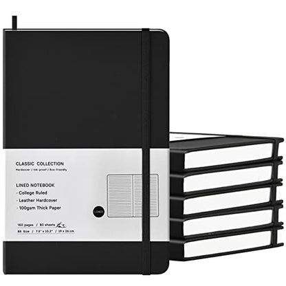 Coopay 6 Pack B5 Notebooks Journal College Ruled Composition Notebooks Classic Hardcover Lined Journals for Office Home School Business Writing Note Taking, 10.2" x 7.5", 100GSM Thick Paper (Black) - color: Black