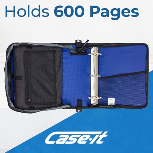 Case-it Mighty Zip Tab School Zipper Binder | 3-Inch O-Rings, 600-Sheet Capacity, 5-Subject Expanding File Folder, Multiple Pockets & Storage Organizer, Shoulder Strap | D-146 Midnight Blue | 6 Pack