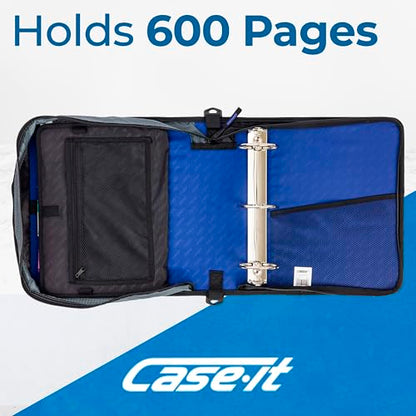 Case-it Binder File Folder 3-inch O-Ring Midnight Blue | 5-Tab Expanding | Zippered Pockets | With Handle and Strap | Pack of 6 - color: B Midnight Blue, size: 6 Pack