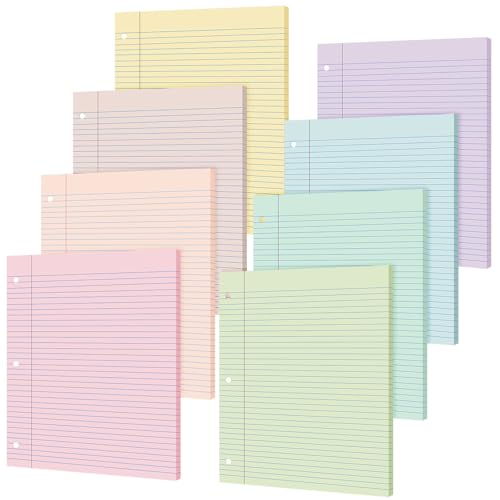 PerKoop 400 Sheets Colored Loose Leaf Paper 8.5" x 11" college ruled Lined 3 Hole Punched notebook Filler Paper for 3 Ring Binders Office School Supplies (Aesthetic Color) - color: Aesthetic Color
