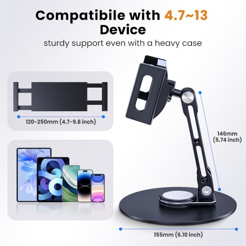 CreaDream iPad Stand, Aluminum Tablet Holder Swivel Stand for Desktop | Adjustable with 360° Rotating Base, Compatible with 4.7''-13" Tablets, Phone, iPad Pro/Air/Mini, Galaxy Tab, Surface Pro - size: Short-One Arm for Desk