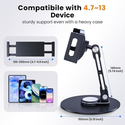 CreaDream iPad Stand, Aluminum Tablet Holder Swivel Stand for Desktop | Adjustable with 360° Rotating Base, Compatible with 4.7''-13" Tablets, Phone, iPad Pro/Air/Mini, Galaxy Tab, Surface Pro - size: Short-One Arm for Desk