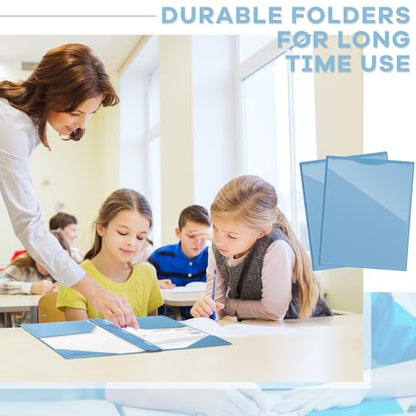 Henoyso 48 Pcs Plastic Folder with Clear Front Pocket and 3 Prongs Heavy Duty Plastic Folders with Card Slot Pocket Folders with Prongs for School Office Home(Blue Haze) - color: Blue Haze