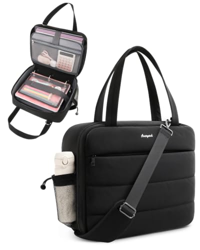 Puffer Zipper Binder 3 Ring with Pencil Pouch, 3" D-ring Binder with Zipper and Shoulder Strap, 600+ Sheets Capacity Zip Up Binder with 15.6" Laptop Pocket, Binder Bag for School College Office, Black - color: Black
