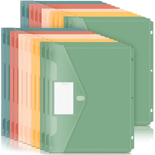 Forvencer Binder Pocket, 24 Pack Super Heavyweight Plastic Folders with Tight Closure, Binder Folders Side Loading, 3 Ring Binder Pocket, Binder Dividers with Pockets, Letter Size, Retro Series - color: Vintage, size: 24 Pack