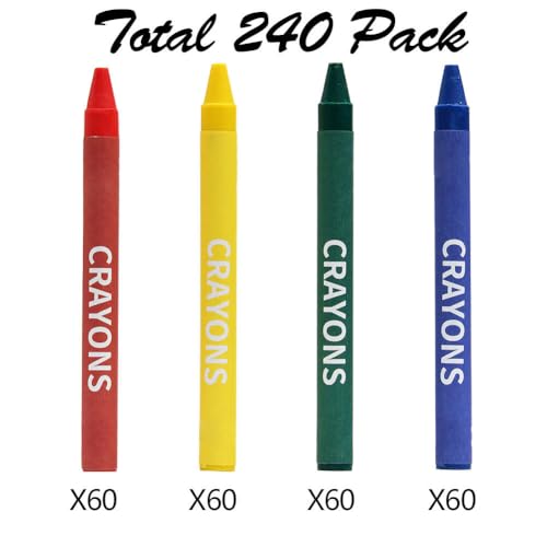 Madisi Crayons Bulk Pack, Regular Size, 4 Colors, 60 Packs, 240 Count | Crayons Bulk Individual Packs for Kids Classroom Set - size: 1 Count (Pack of 240)