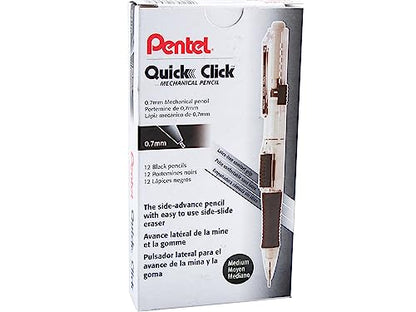 Pentel Quick Click Mechanical Pencil, (0.7mm), Medium, Black Barrel, Box of 12 Pencils (PD217A) - color: Black, size: 12 Count (Pack of 1), style: 0.7mm
