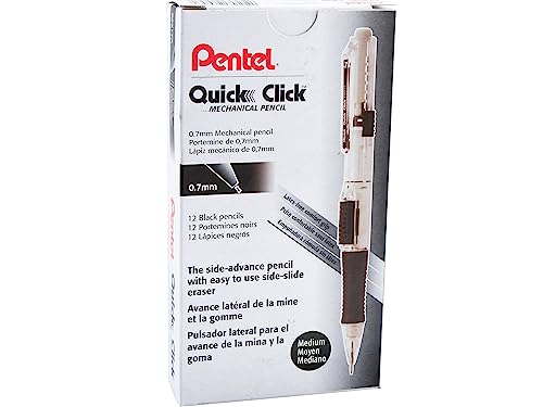 Pentel Quick Click Mechanical Pencil, (0.7mm), Medium, Black Barrel, Box of 12 Pencils (PD217A) - color: Black, size: 12 Count (Pack of 1), style: 0.7mm