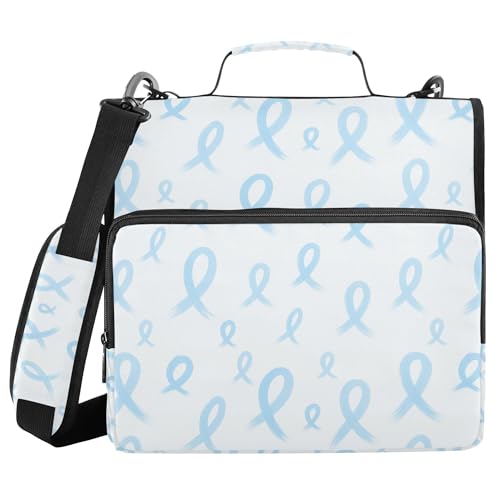 Blue Bow Ribbon Binder with Extra Pockets with Shoulder Strap & Handle Multiple Pockets 1.5 Inch 3 Rings Storage Bag Portfolio Binder School Supplies Organizer - color: Blue Bow Ribbon