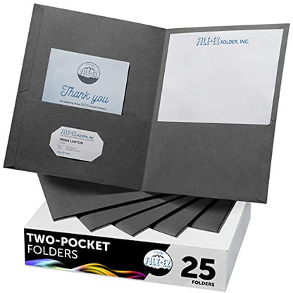 FILE-EZ Two-Pocket Folders, Dark Gray Color, 25-Pack, Textured Paper, Matte Finish, Letter Sheet Size (EZ-32531) - color: Dark Gray, size: 25 Folders