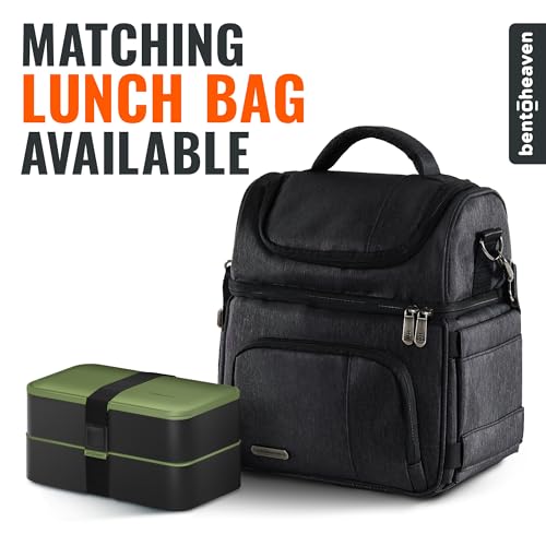 Bentoheaven Bento Box Adult, Stackable Lunch Box, 40 oz, Olive Garden | BPA-free, leakproof and microwave-safe with 2 compartments, utensils, chopsticks, divider and sauce cup for men and women. - color: Olive Garden