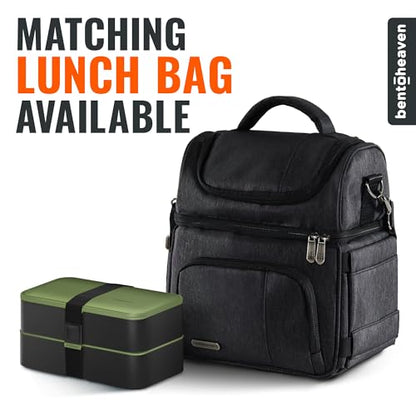 Bentoheaven Bento Box Adult, Stackable Lunch Box, 40 oz, Olive Garden | BPA-free, leakproof and microwave-safe with 2 compartments, utensils, chopsticks, divider and sauce cup for men and women. - color: Olive Garden
