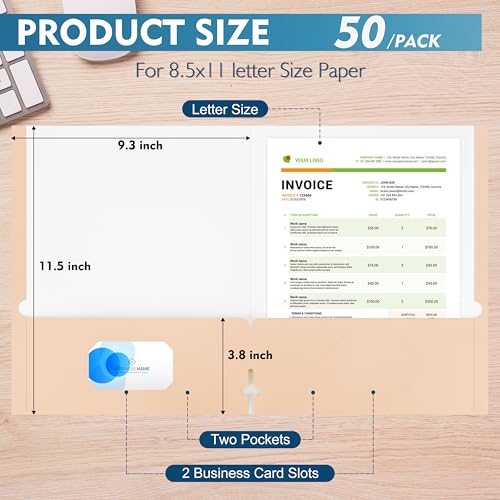 pmybupo 50-Pack Folders with Pockets,Paper Earthy Orange Two-Pocket Folders,Soft Macaron Colors,Efficiently Organize Your Study & Office Documents - color: 4030u